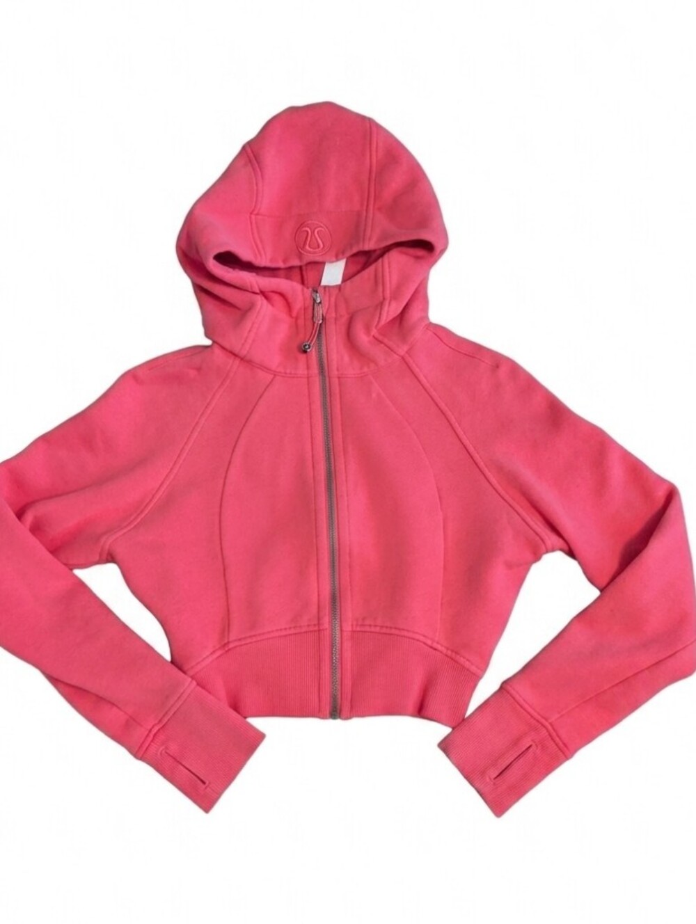 Lululemon Scuba Full Zip Cropped Hoodie Size 2 Hot Pink Fleece Jacket Thumbholes